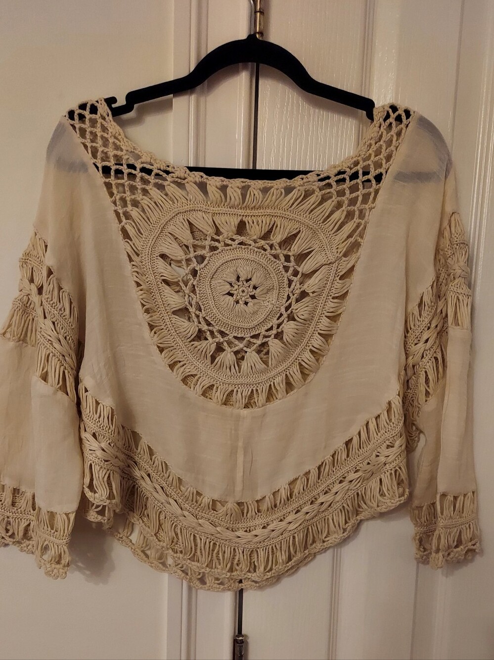 Boho Crochet-Back Women's Top - Cream